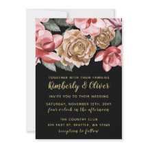 Invitación a la boda floral negra de Marsala