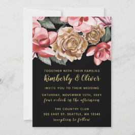 Invitación a la boda floral negra de Marsala