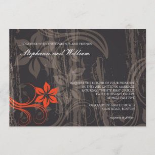 Invitación a la Boda Floral Negra y Roja