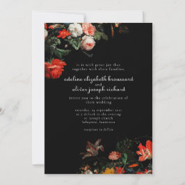 Invitación a la Boda Floral Negra y Roja