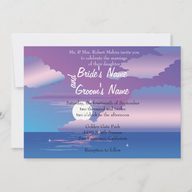 Invitación a la boda floral nocturna tropical (Anverso)