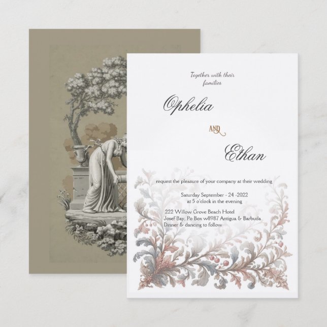 Invitación a la boda floral ornamental Rococo (Anverso / Reverso)