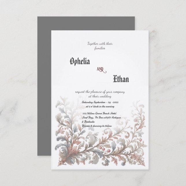 Invitación a la boda floral ornamental Rococo (Anverso / Reverso)