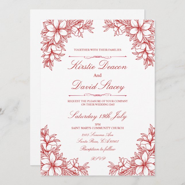 Invitación a la Boda Floral Ornata Roja (Anverso / Reverso)
