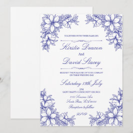 Invitación a la Boda Floral Ornate Azul