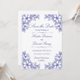Invitación a la Boda Floral Ornate Azul