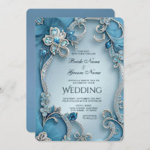 Invitación a la Boda Floral Ornate Azul