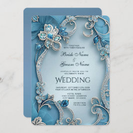 Invitación a la Boda Floral Ornate Azul
