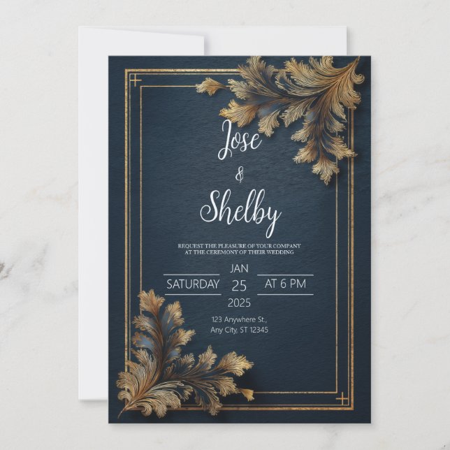 Invitación a la Boda Floral Ornate de Oro de la Ma (Anverso)