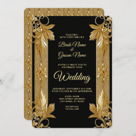 Invitación a la Boda Floral Ornate de Oro Negro