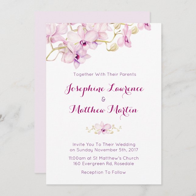 Invitación a la Boda Floral Orquídea Púrpura Tropi (Anverso / Reverso)
