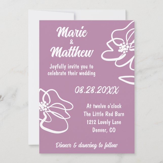 Invitación a la Boda Floral Pale Mauve (Anverso)