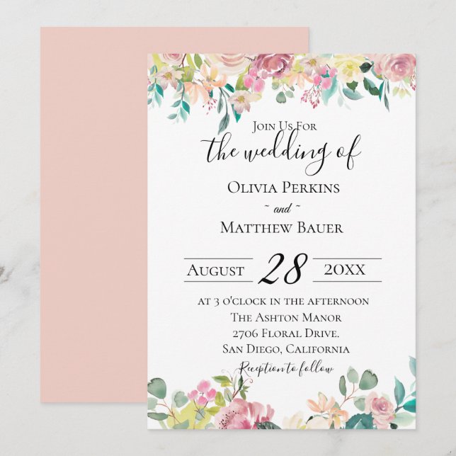 Invitación a la Boda Floral Pastel (Anverso / Reverso)