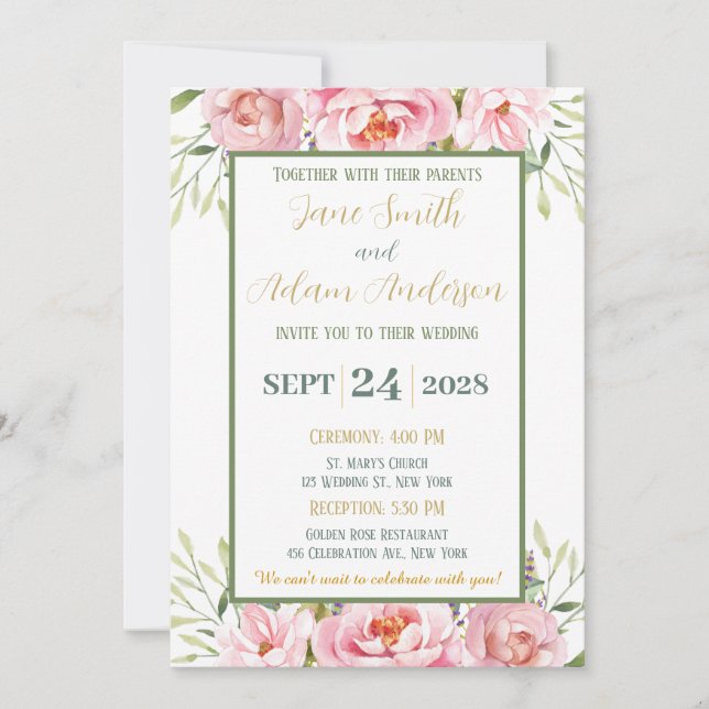 Invitación a la Boda Floral Pastel (Anverso)