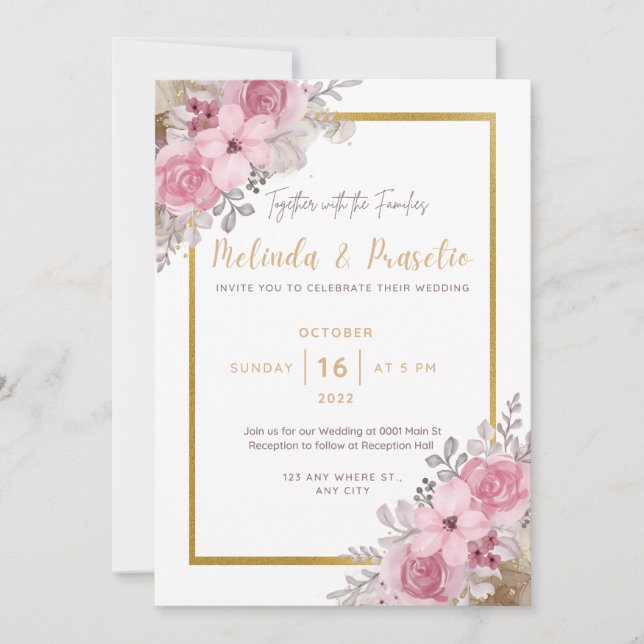 Invitación a la boda floral personalizada e impres (Anverso)