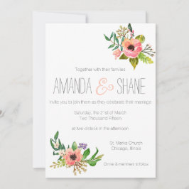 Invitación a la boda floral pintada a mano con acu