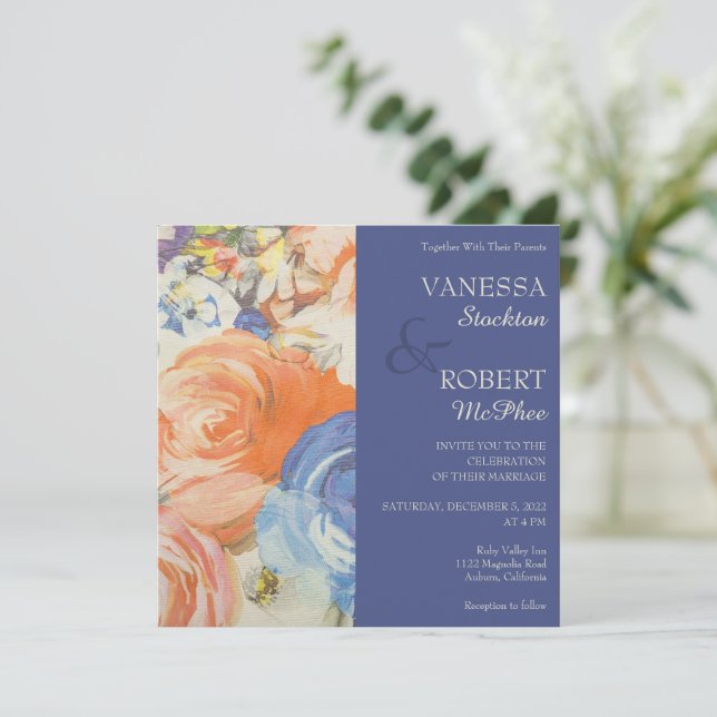 Invitación a la boda floral pintada con encanto (Anverso de pie)