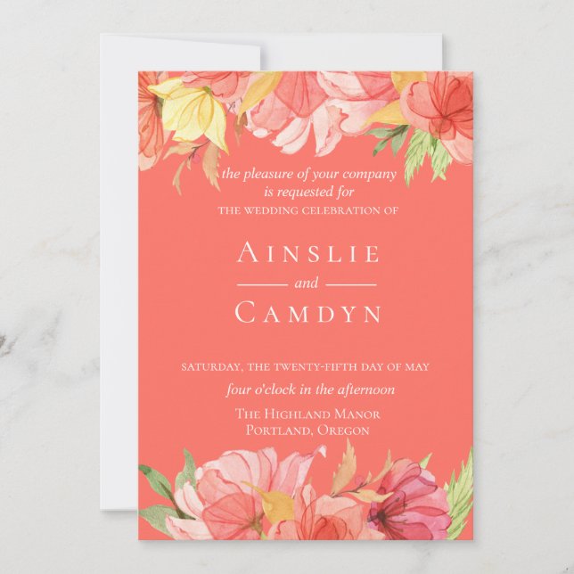 Invitación a la boda floral pintada por Wispy (Anverso)