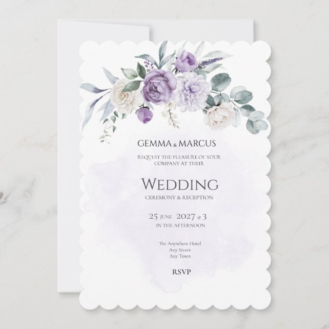Invitación a la boda floral por perfusión de Lilac (Anverso)