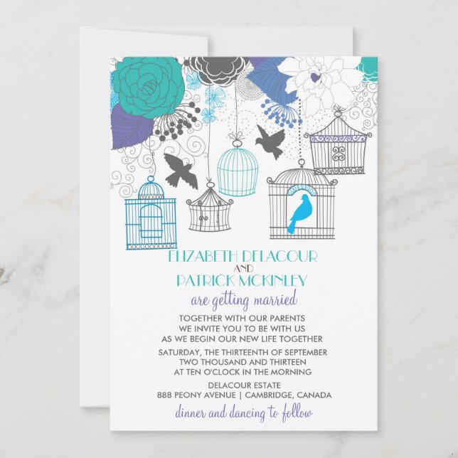 Invitación a la Boda Floral Primaria de las Aves V (Anverso)
