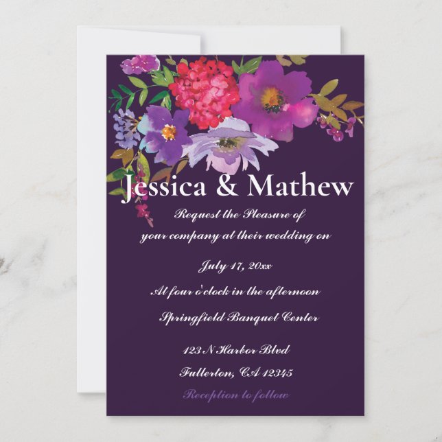 Invitación a la Boda Floral Purple Elegant (Anverso)