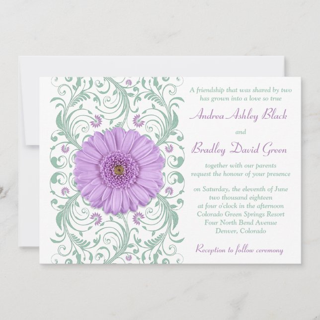 Invitación a la boda floral Purple Gerber Daisy Mi (Anverso)