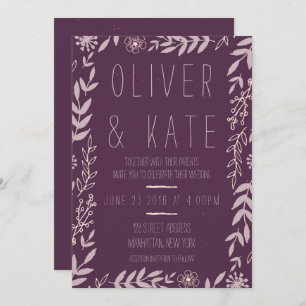 Invitación a la boda floral púrpura