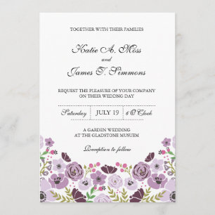 Invitación a la boda floral Púrpura