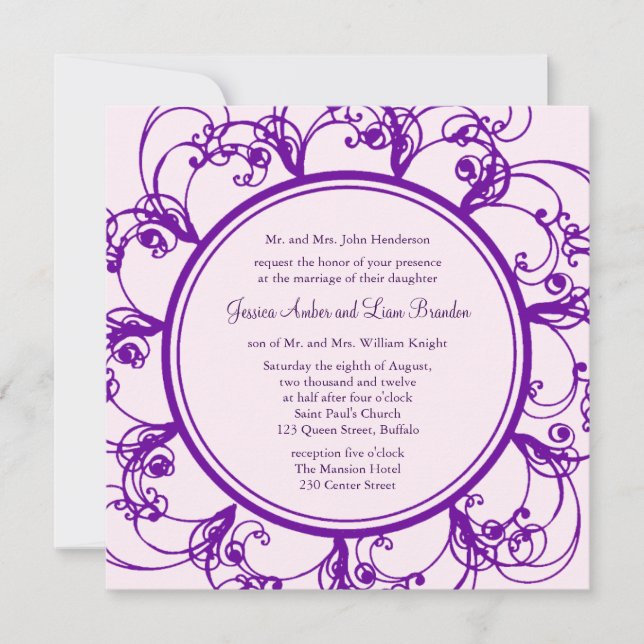 Invitación a la boda floral (púrpura) (Anverso)