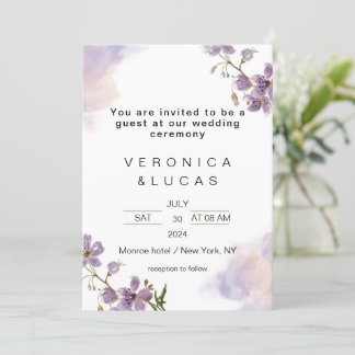 Invitación a la boda floral púrpura blanca
