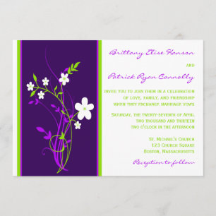Invitación a la Boda Floral Púrpura, Lime, Blanca
