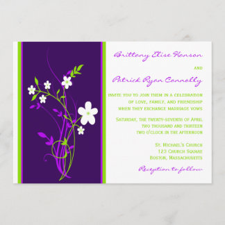 Invitación a la Boda Floral Púrpura, Lime, Blanca