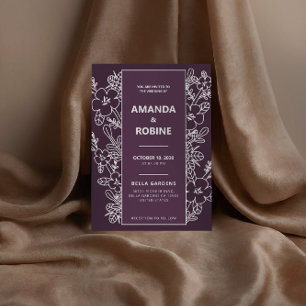 Invitación a la boda floral púrpura moderna