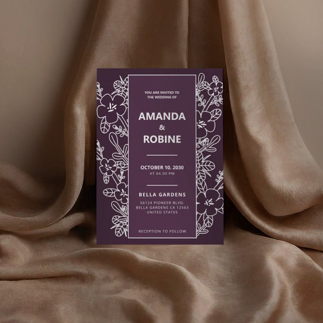 Invitación a la boda floral púrpura moderna (Subido por el creador)