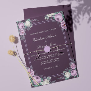 Invitación a la boda floral púrpura oscura
