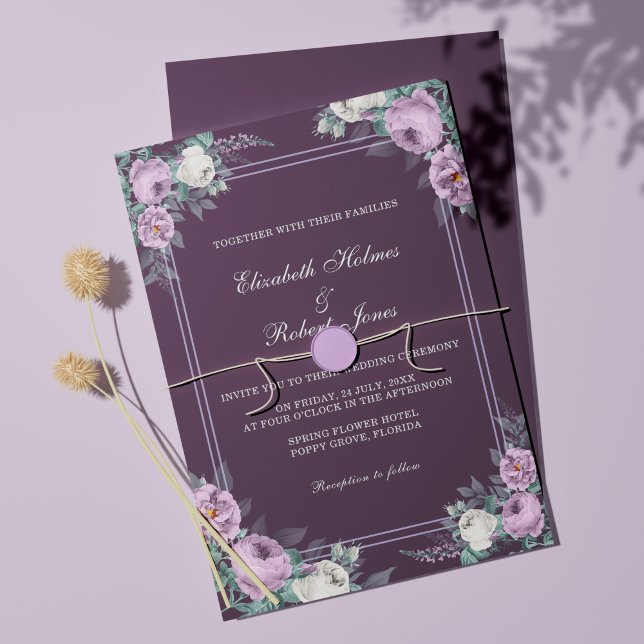 Invitación a la boda floral púrpura oscura (Subido por el creador)