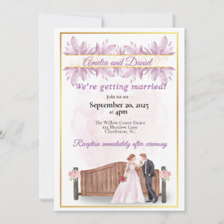 Invitación a la boda floral púrpura rústica