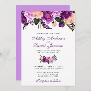 Invitación a la boda floral púrpura ultra violeta 