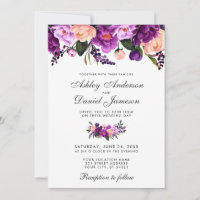 Invitación a la boda floral púrpura ultra violeta