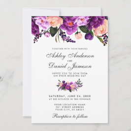 Invitación a la boda floral púrpura ultra violeta