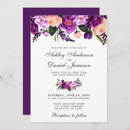 Invitación a la boda floral púrpura ultra violeta 