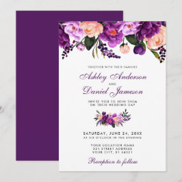 Invitación a la boda floral púrpura ultra violeta