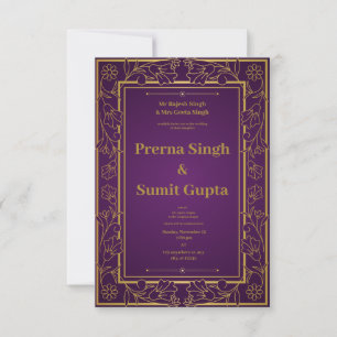 Invitación a la Boda Floral Púrpura y Dorada