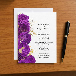 Invitación a la Boda Floral Púrpura Y Dorada