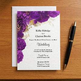 Invitación a la Boda Floral Púrpura Y Dorada