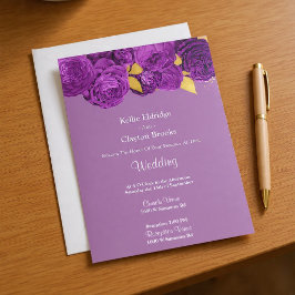 Invitación a la Boda Floral Púrpura Y Dorada