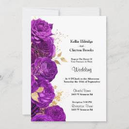 Invitación a la Boda Floral Púrpura Y Dorada