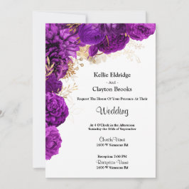 Invitación a la Boda Floral Púrpura Y Dorada