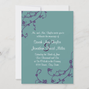 Invitación a la Boda Floral Púrpura y Verde azulad