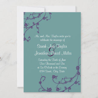 Invitación a la Boda Floral Púrpura y Verde azulad